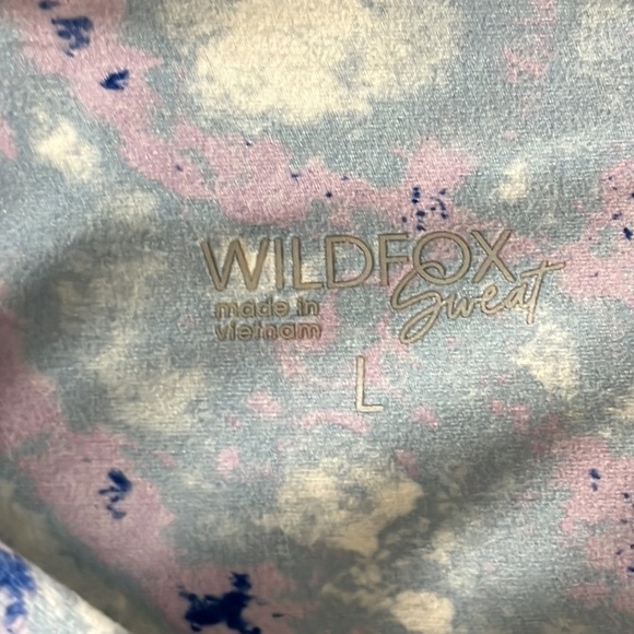 Wildfox Legging Sweat Watercolor Spill Tie Dye Blue Pant High Waist Sz Large - Picture 9 of 9